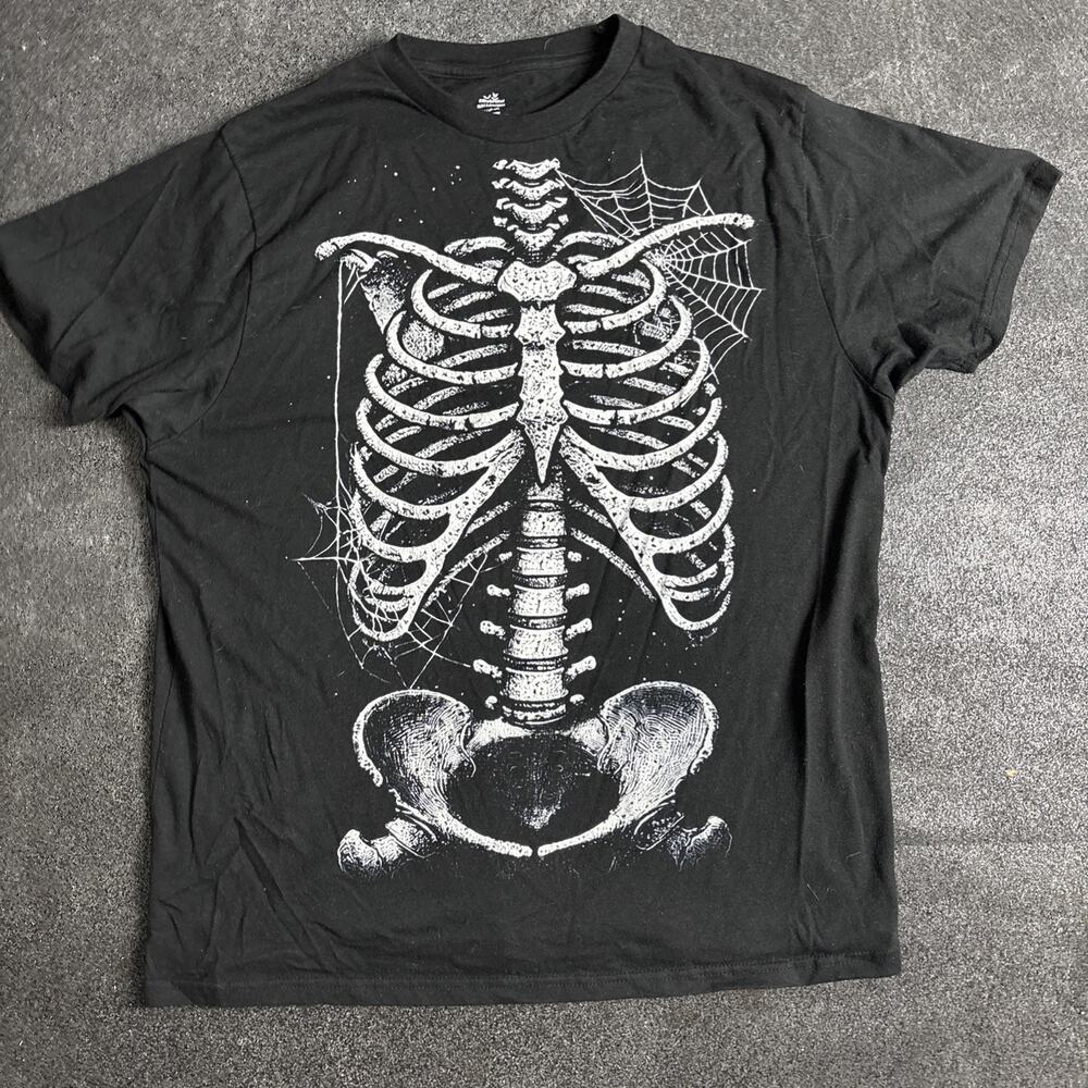 NWOT Celebrate Halloween Skeleton T-shirt Men L (42-44) Short Sleeve Black-00186